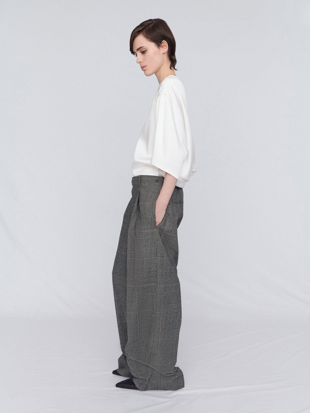 Wide leg trouser in pressed check