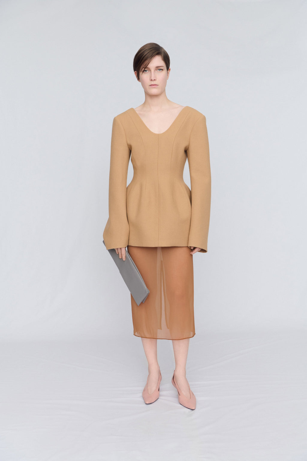 Tailored dress in chiné wool