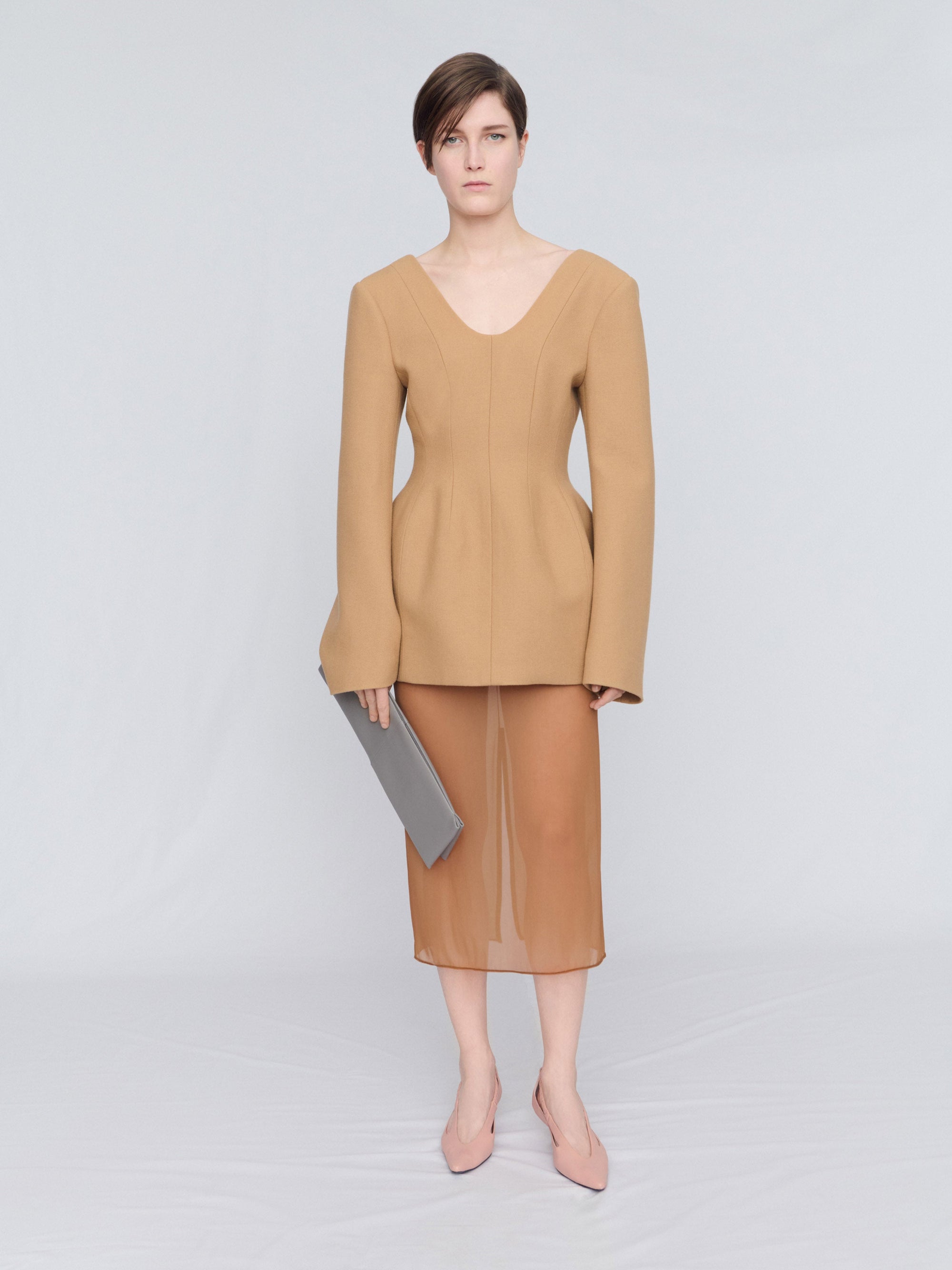 Tailored dress in chiné wool