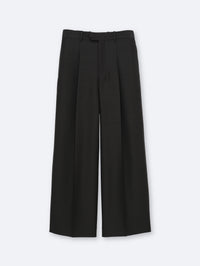 Pantalon à plis en toile de soie et laine