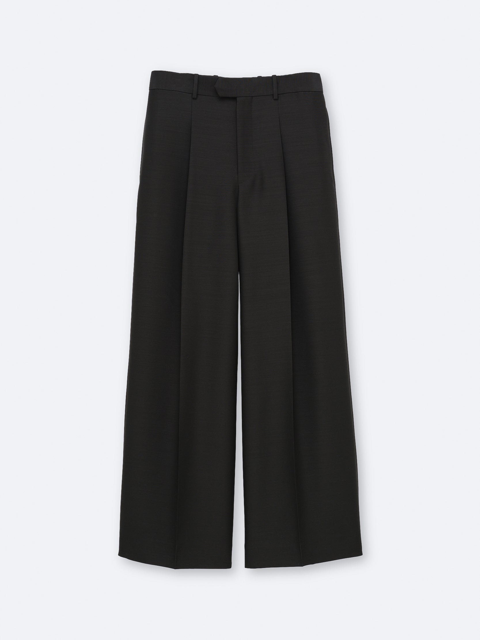 Pantalon à plis en toile de soie et laine
