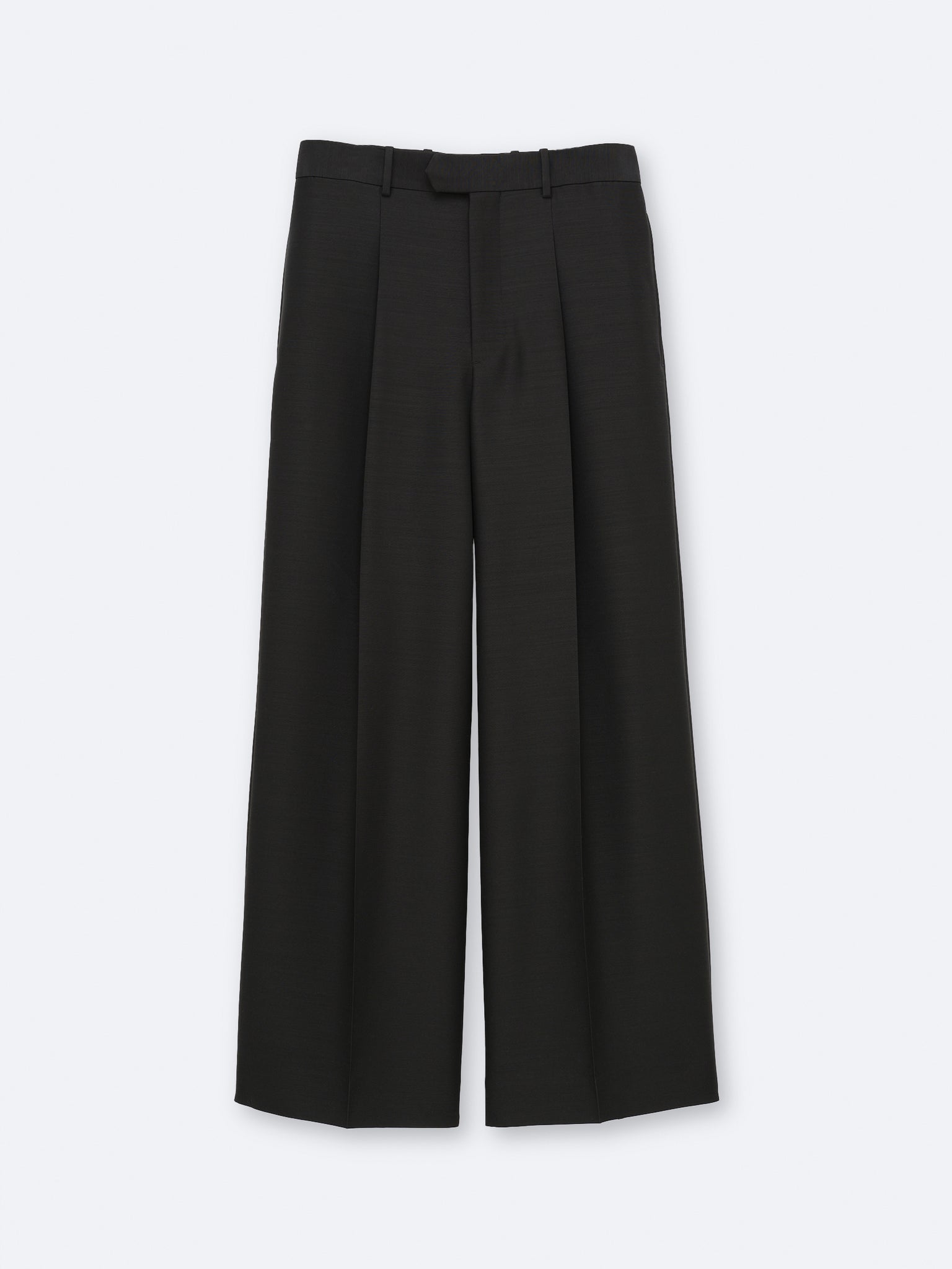 Pantalon à plis en toile de soie et laine