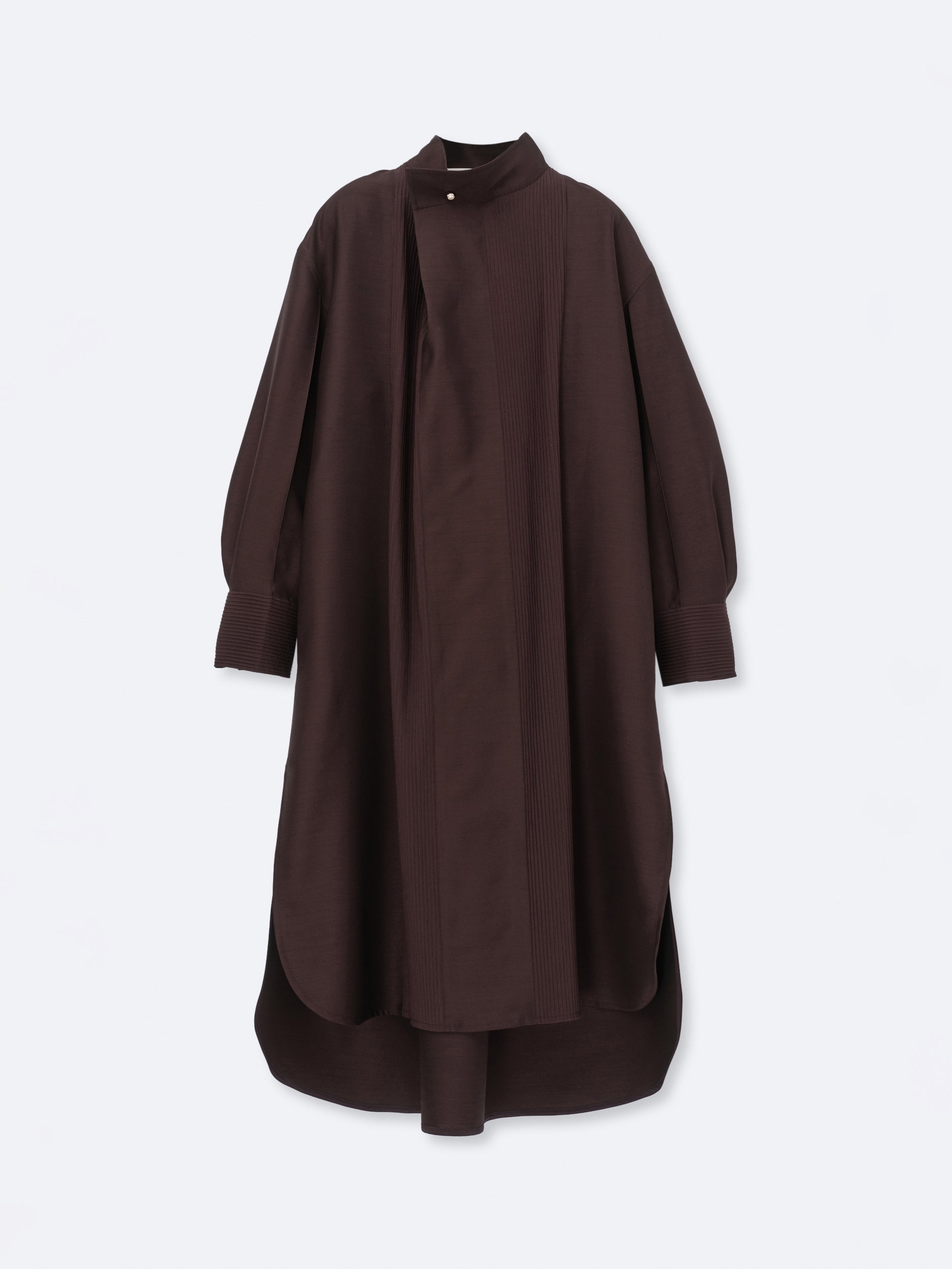 Pintuck shirt dress in silk wool toile