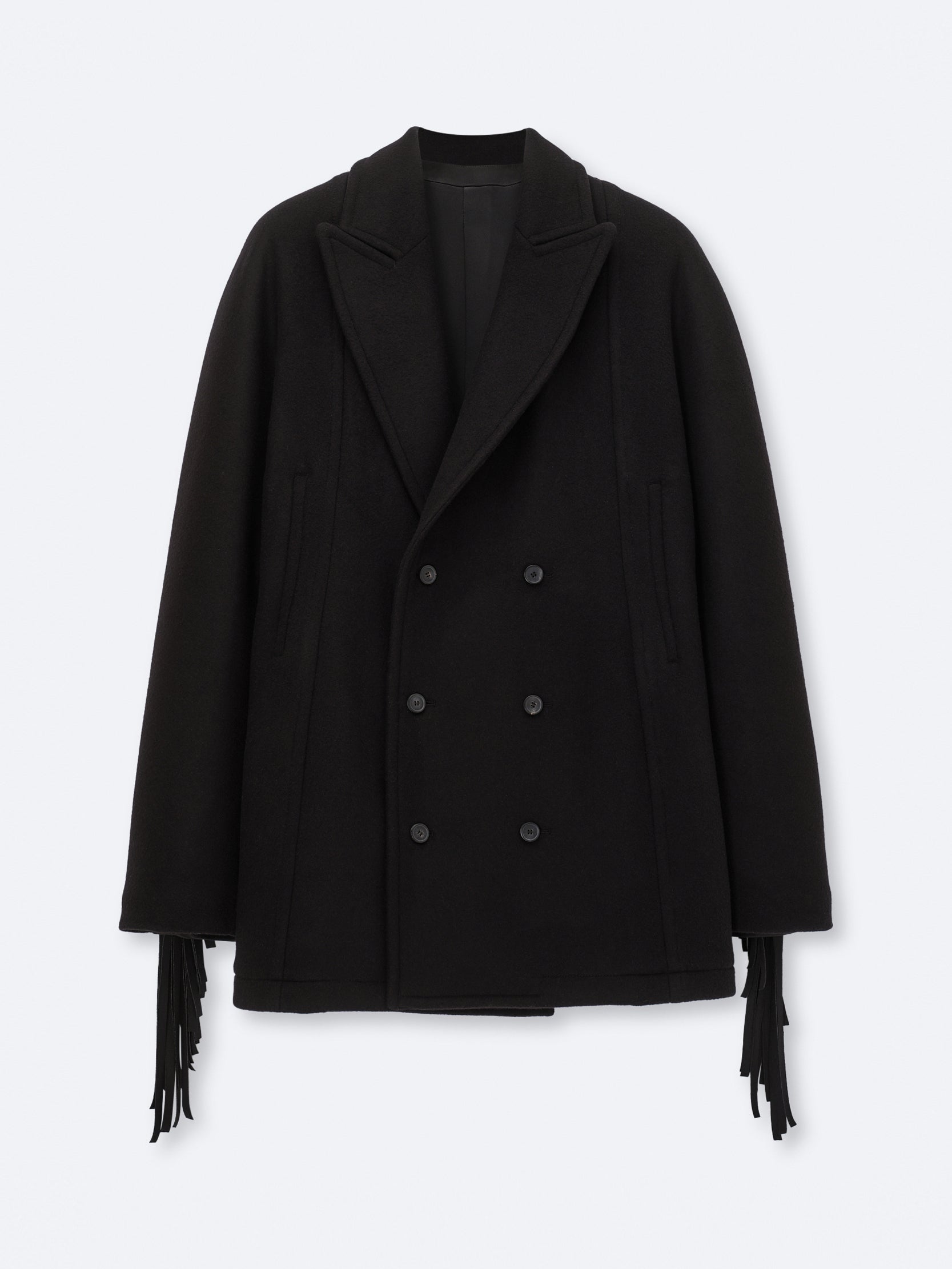 Fringed pea coat in virgin double wool