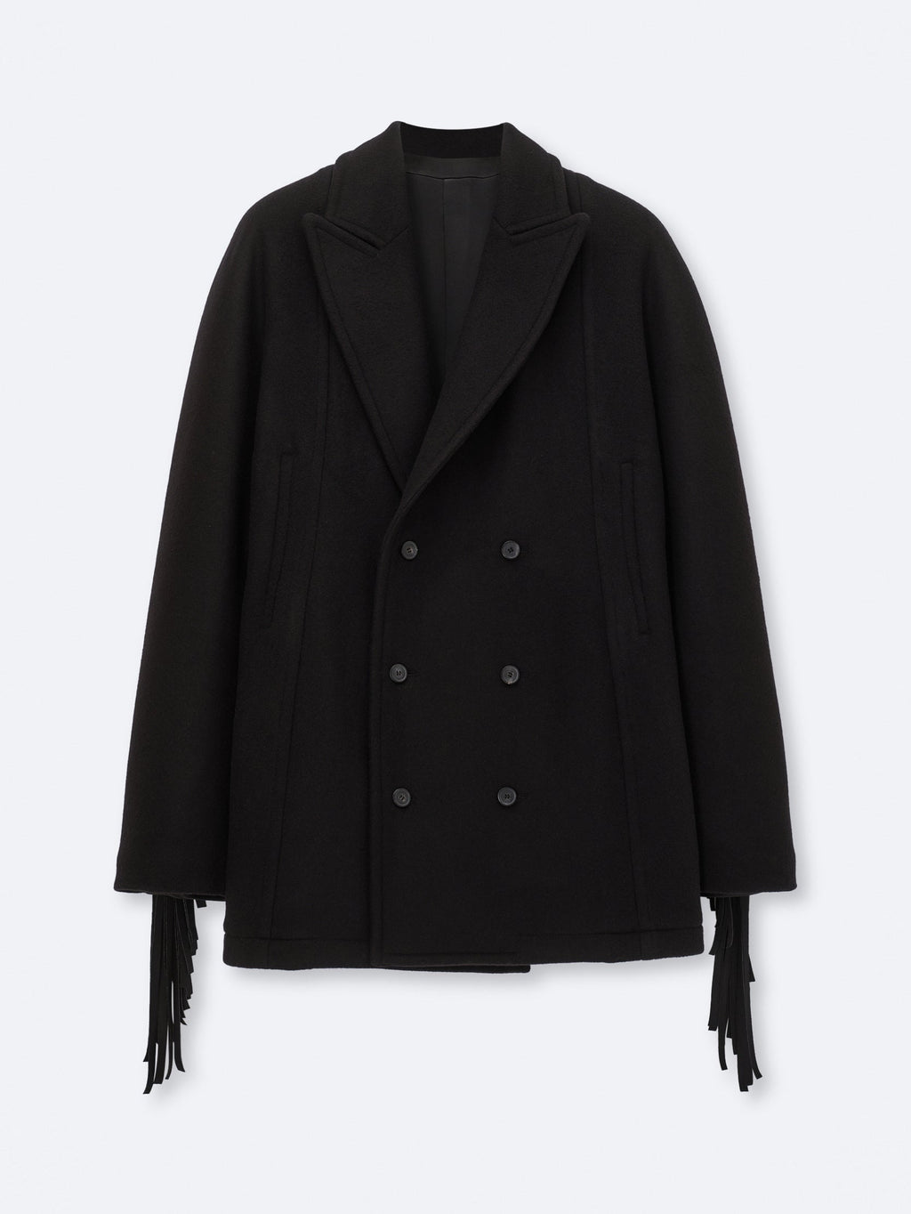 Fringed pea coat in virgin double wool