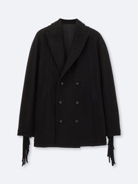 Fringed pea coat in virgin double wool