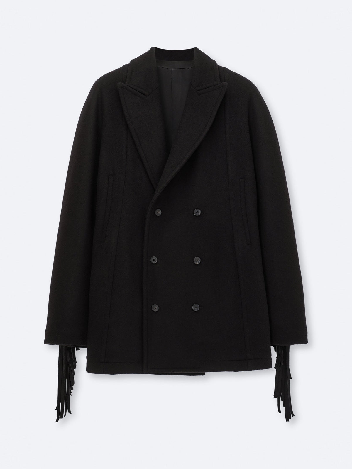 Fringed pea coat in virgin double wool
