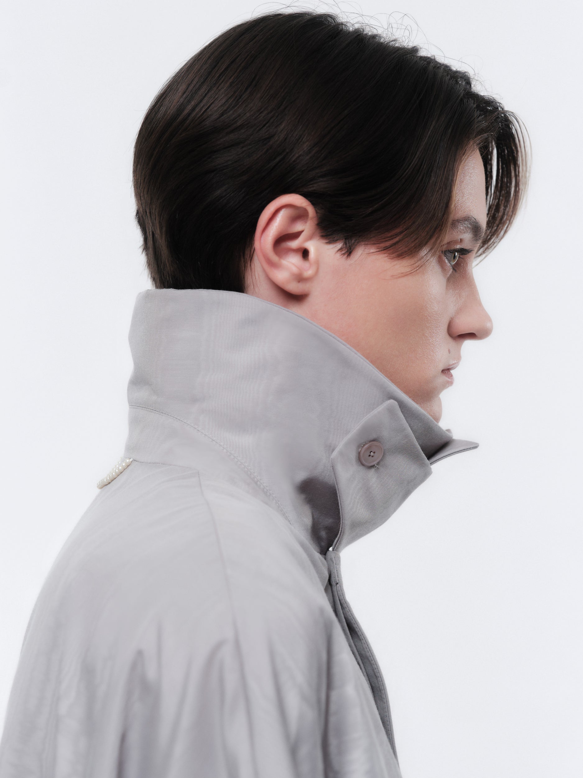 Trench coat in technical moiré