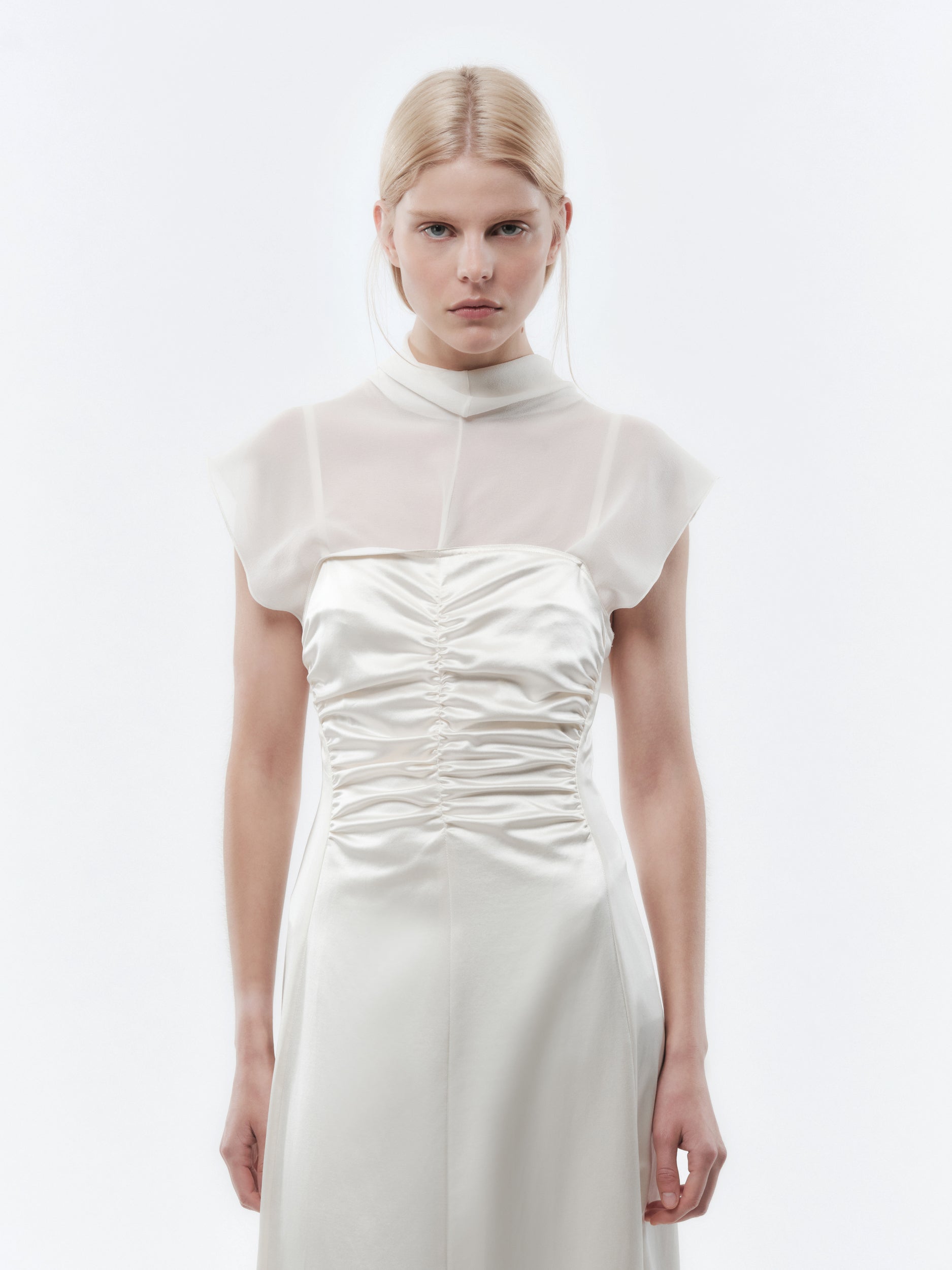 Gathered dress in slip satin
