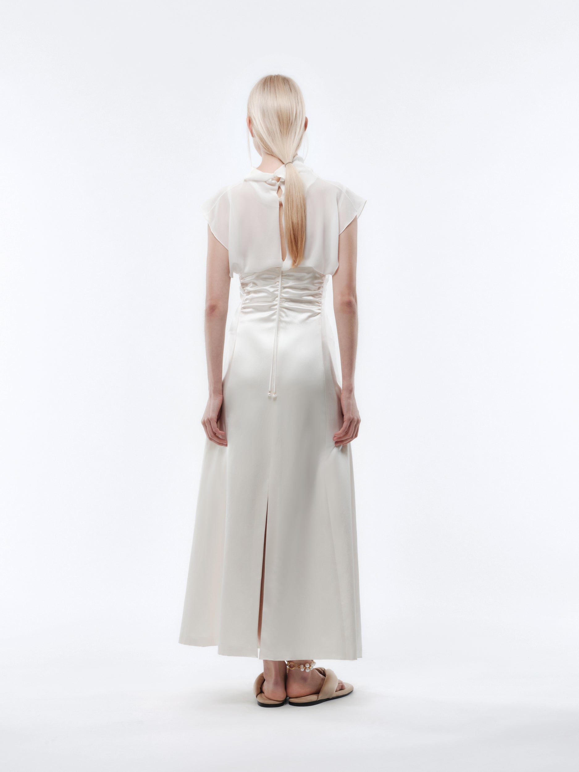 Gathered dress in slip satin