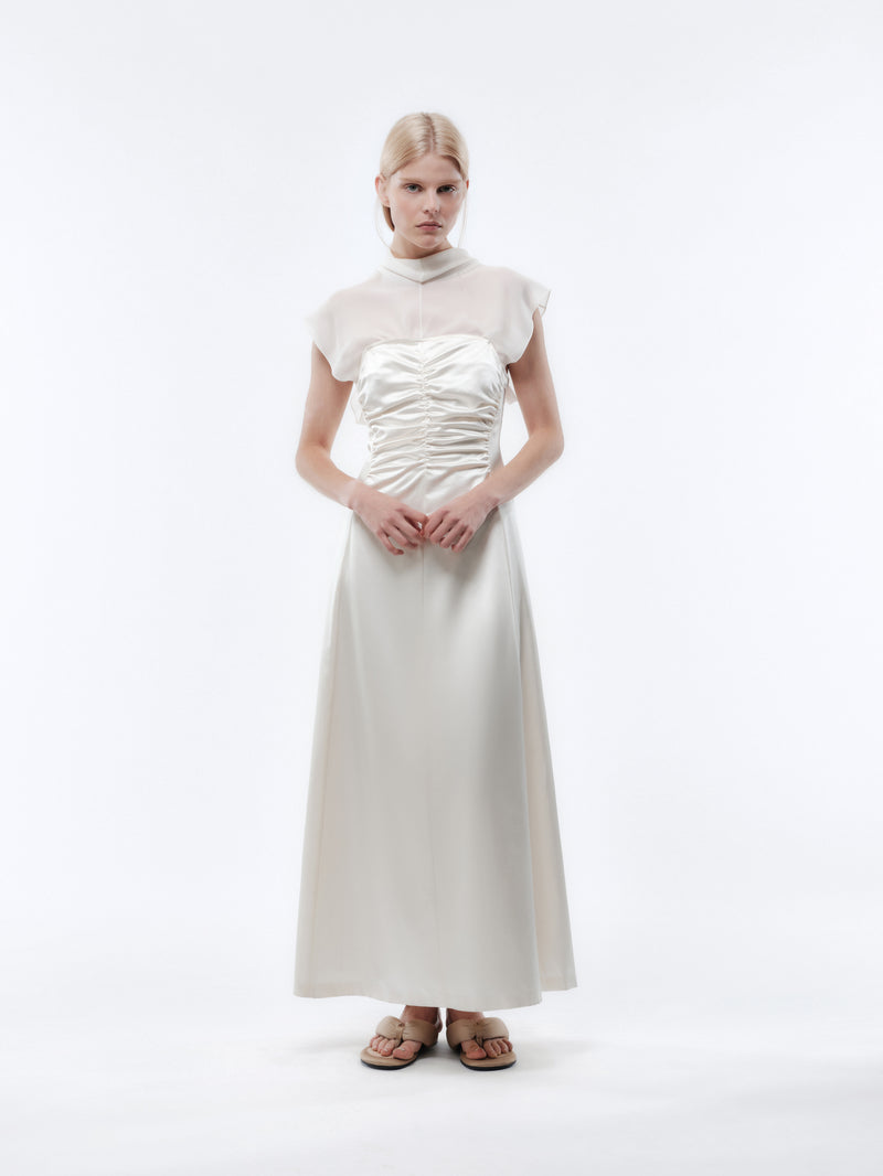 Gathered dress in slip satin