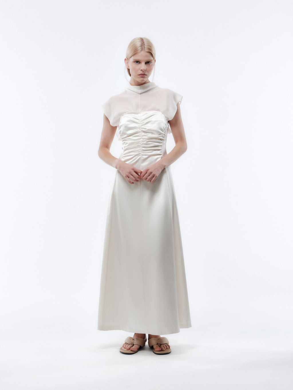 Gathered dress in slip satin
