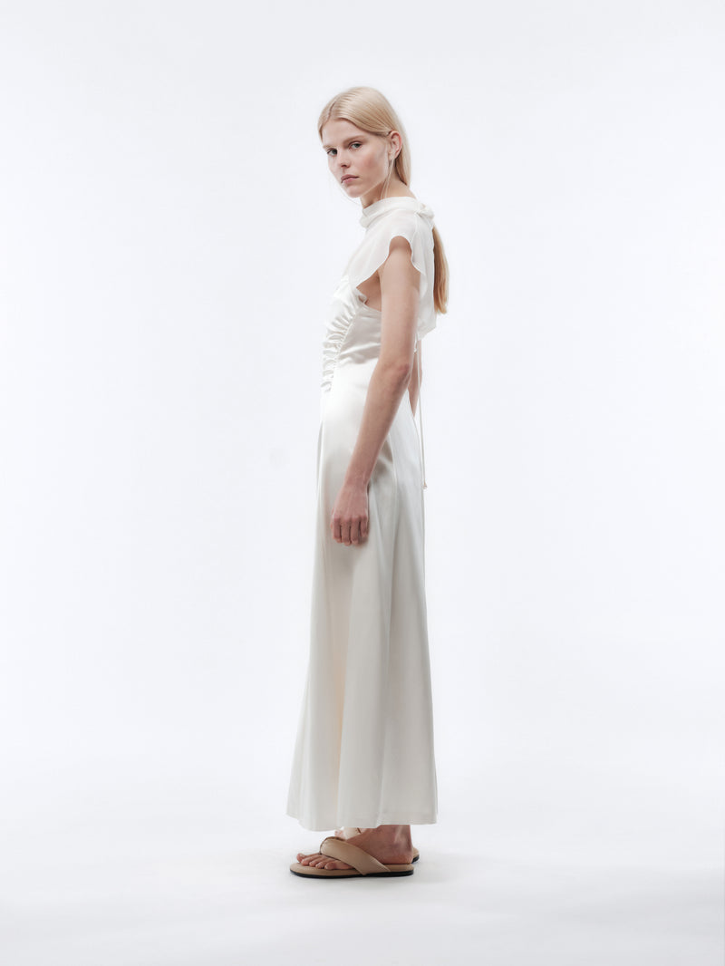 Gathered dress in slip satin