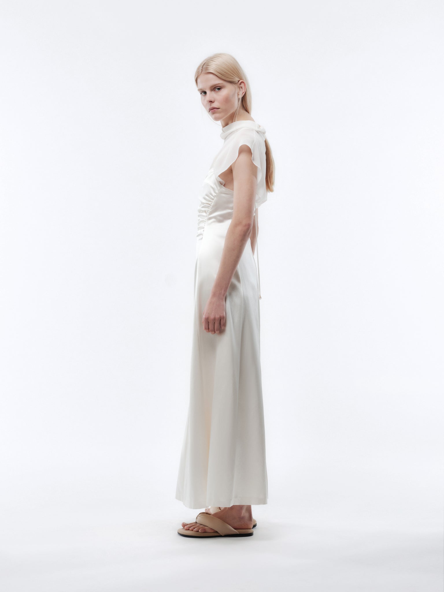Gathered dress in slip satin