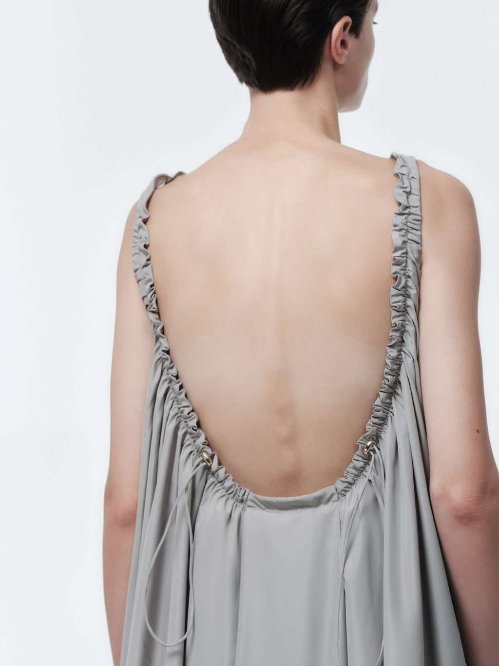 Drawstring dress in silk habotai