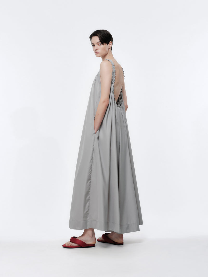 Drawstring dress in silk habotai