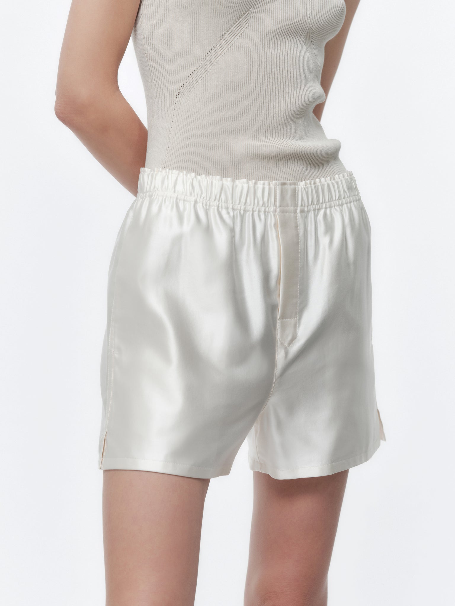 Pull-on shorts in slip satin
