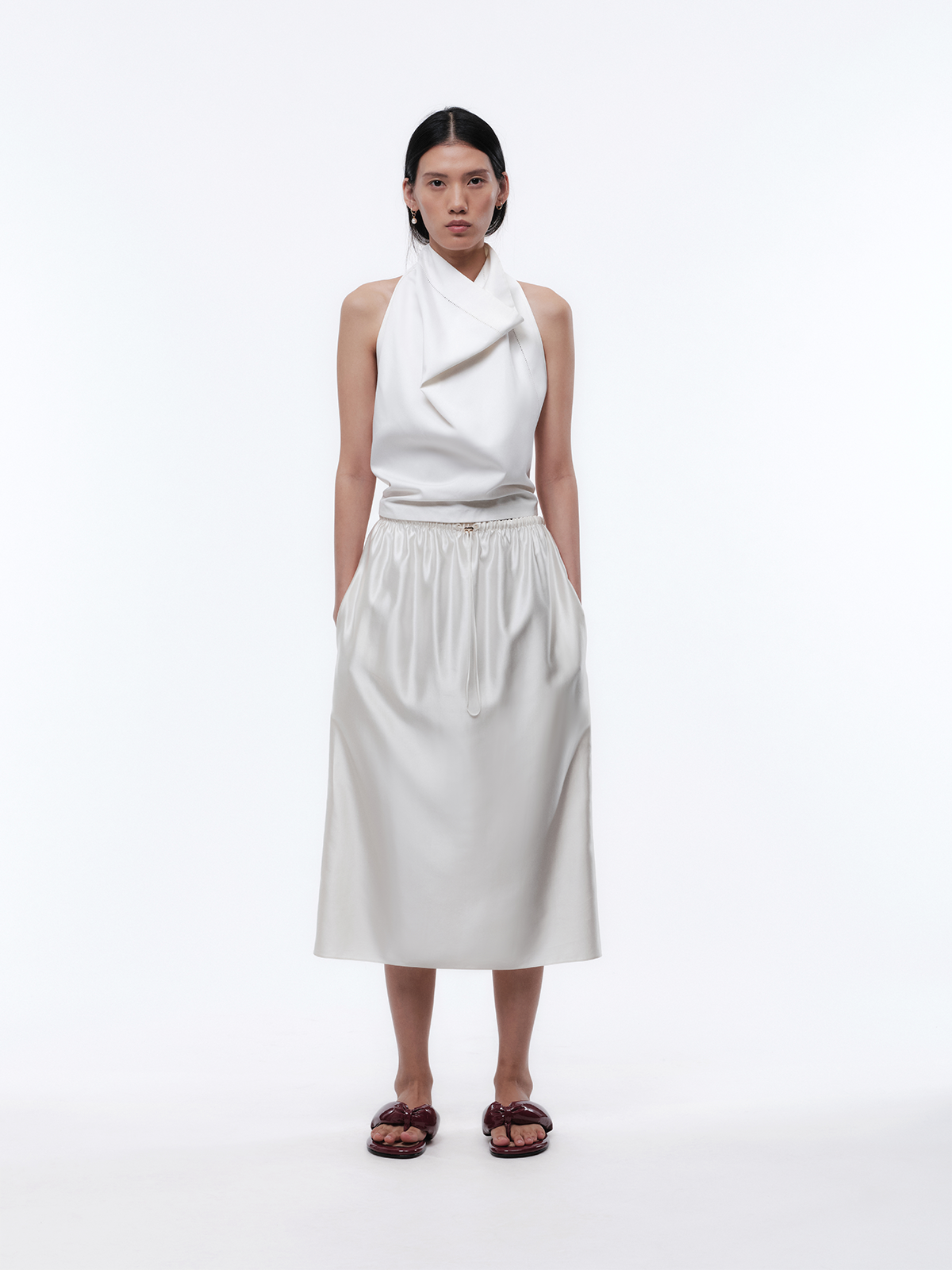 Drawstring skirt in slip satin  