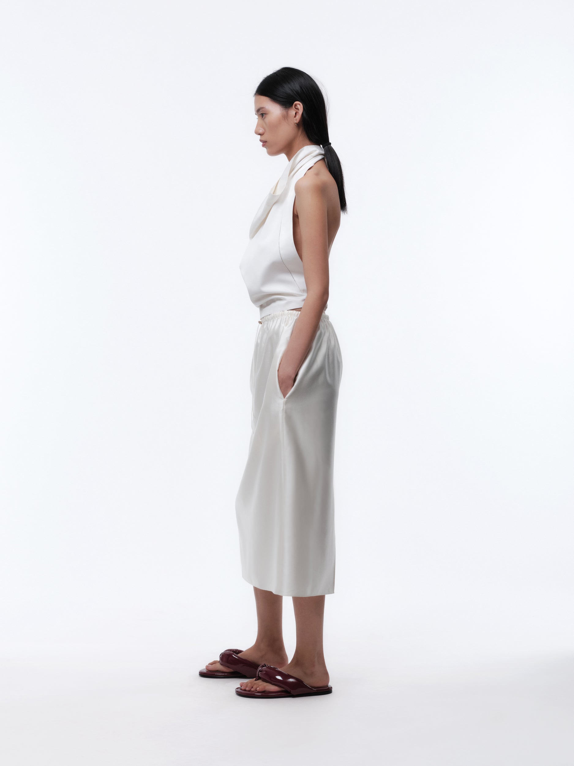 Drawstring skirt in slip satin  