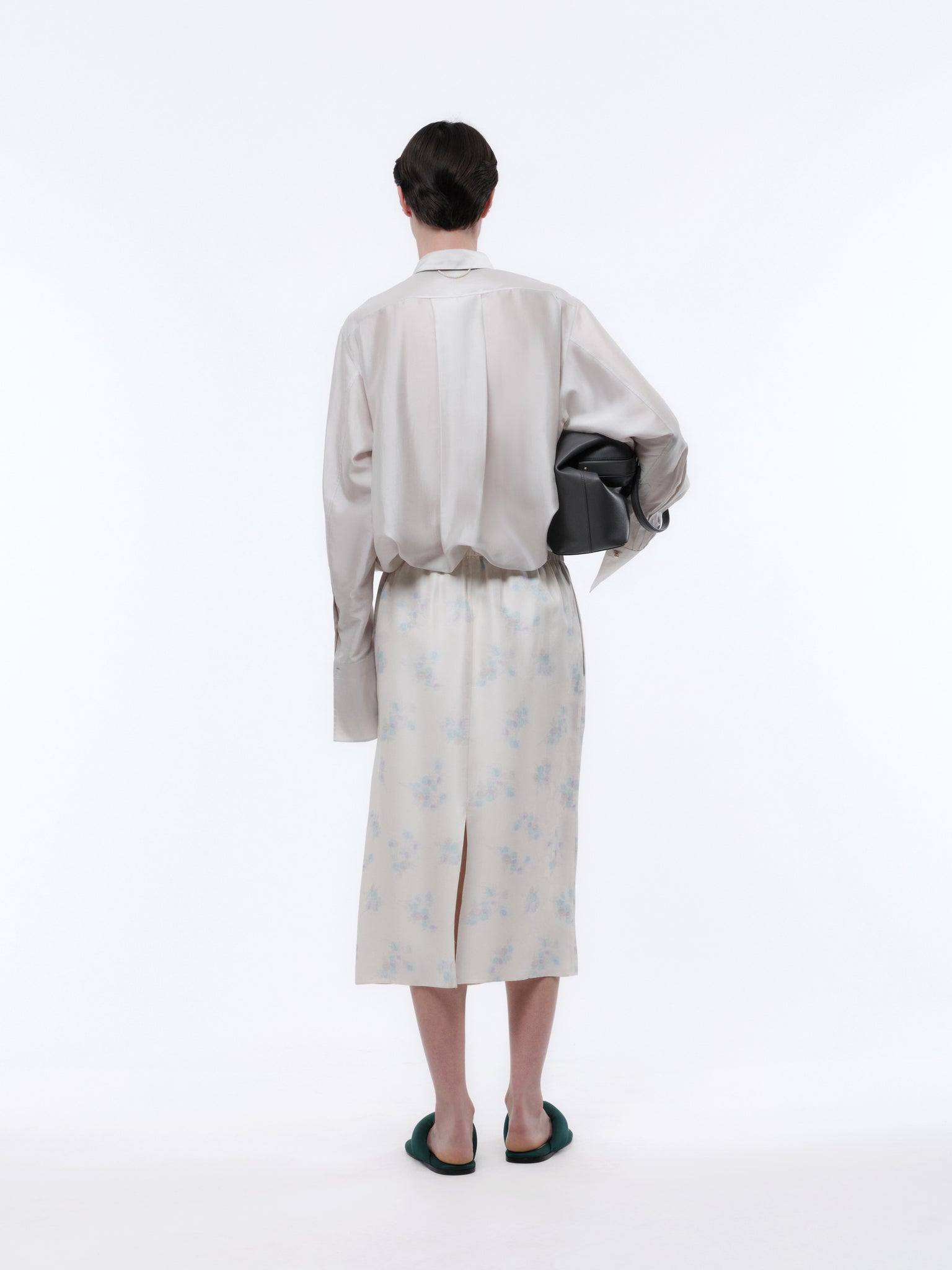 Pull-on skirt in orchid print jacquard