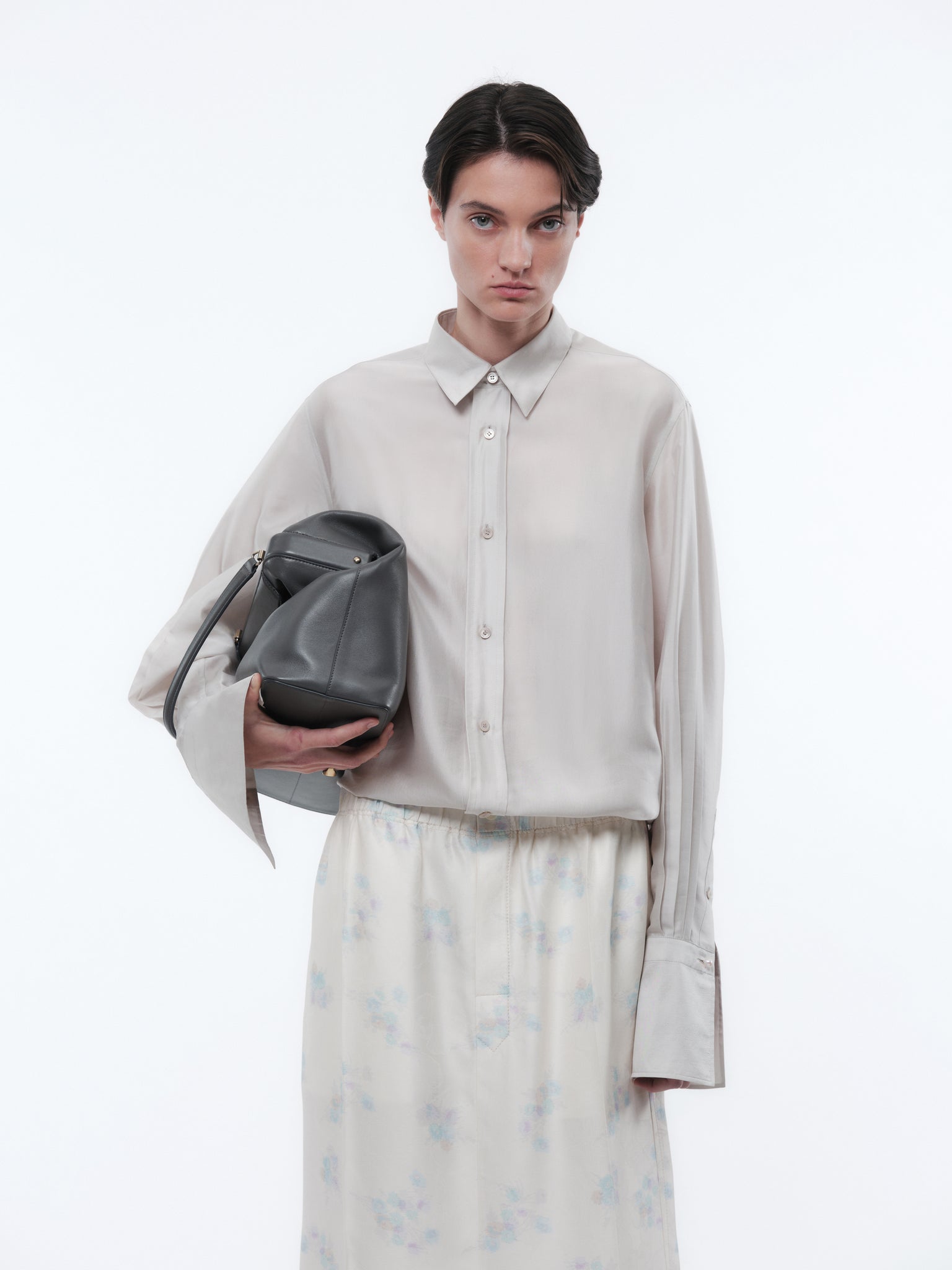 Pull-on skirt in orchid print jacquard