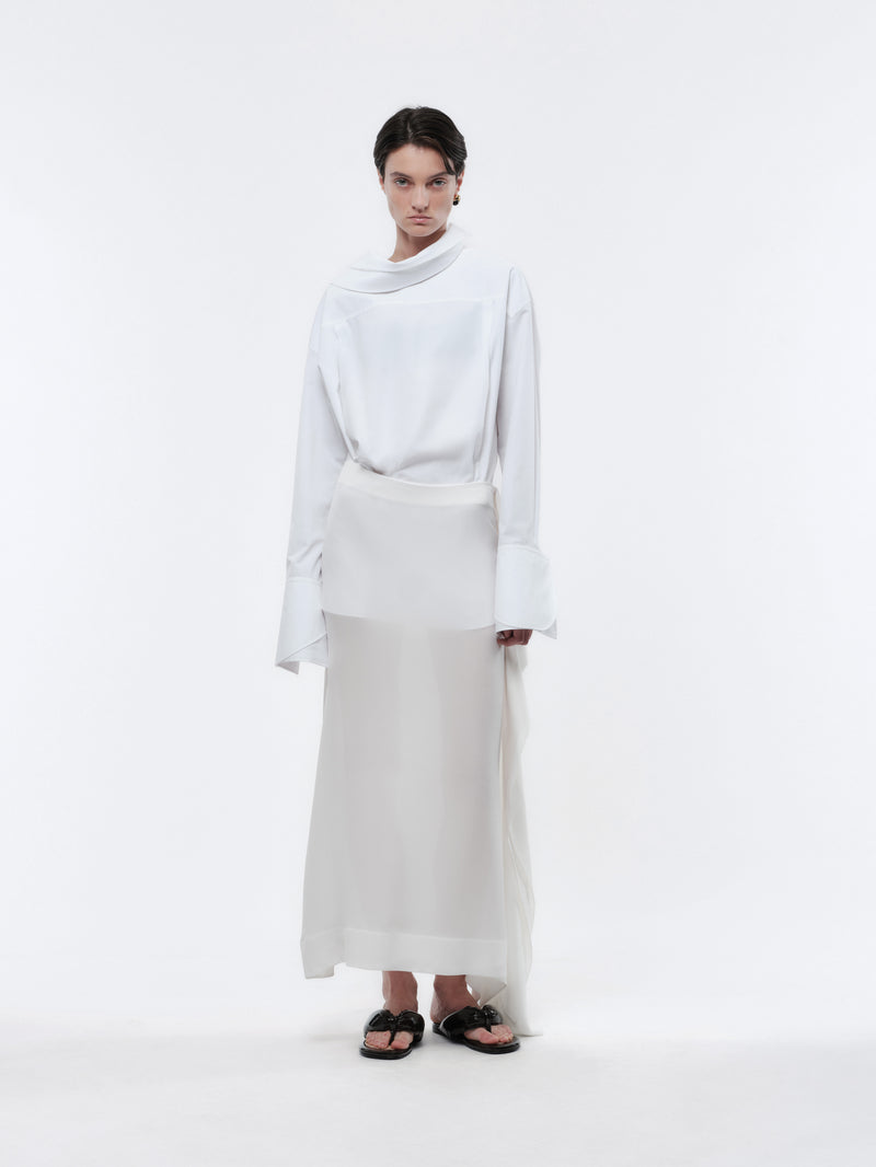 Jupe longue drapée en sergé georgette