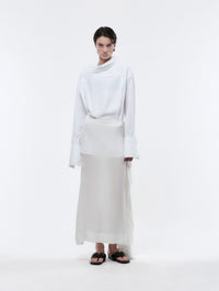 Jupe longue drapée en sergé georgette