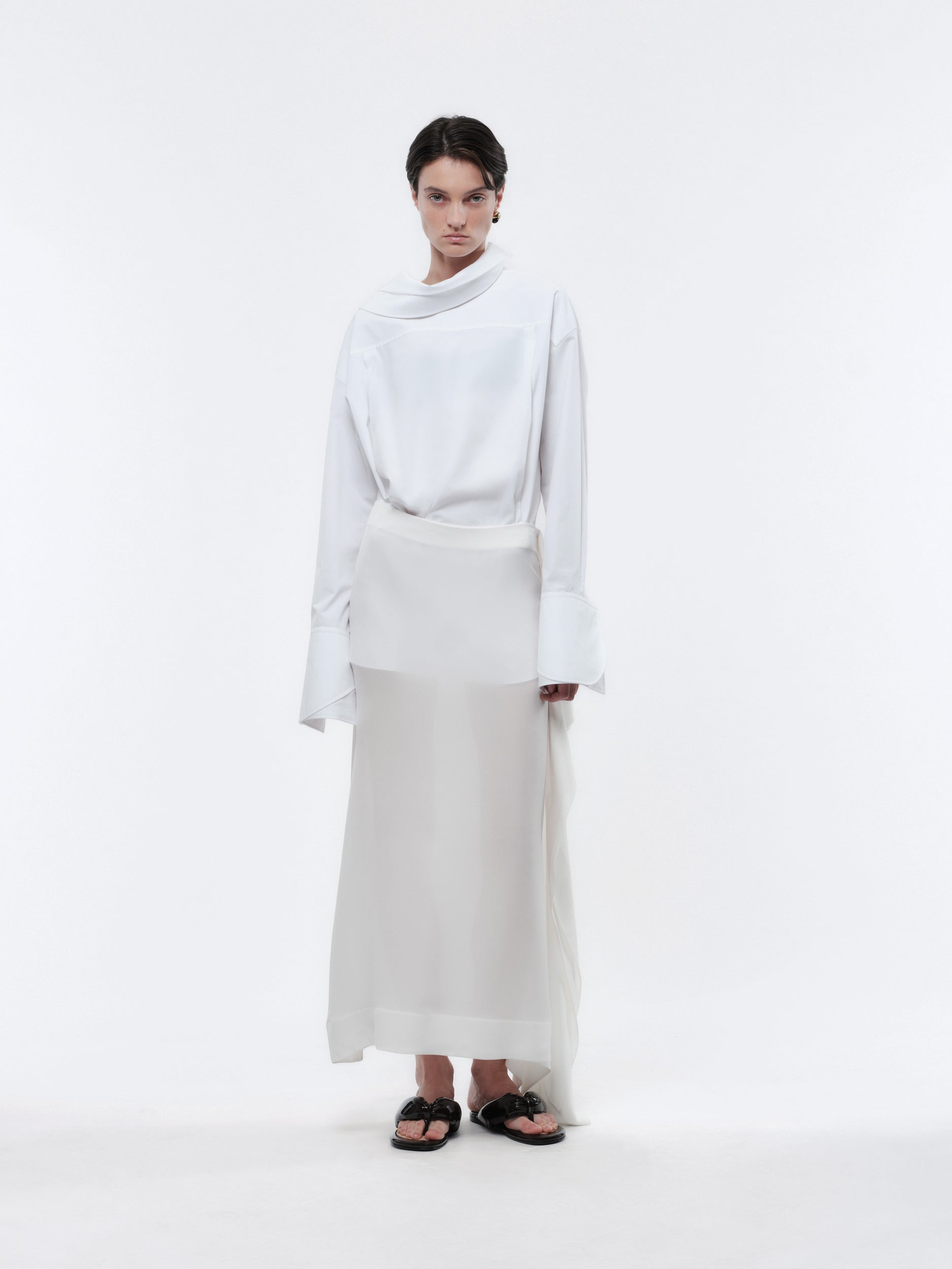 Jupe longue drapée en sergé georgette