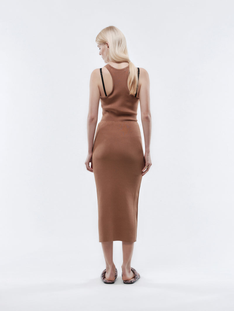 Jupe midi en soie côtelée