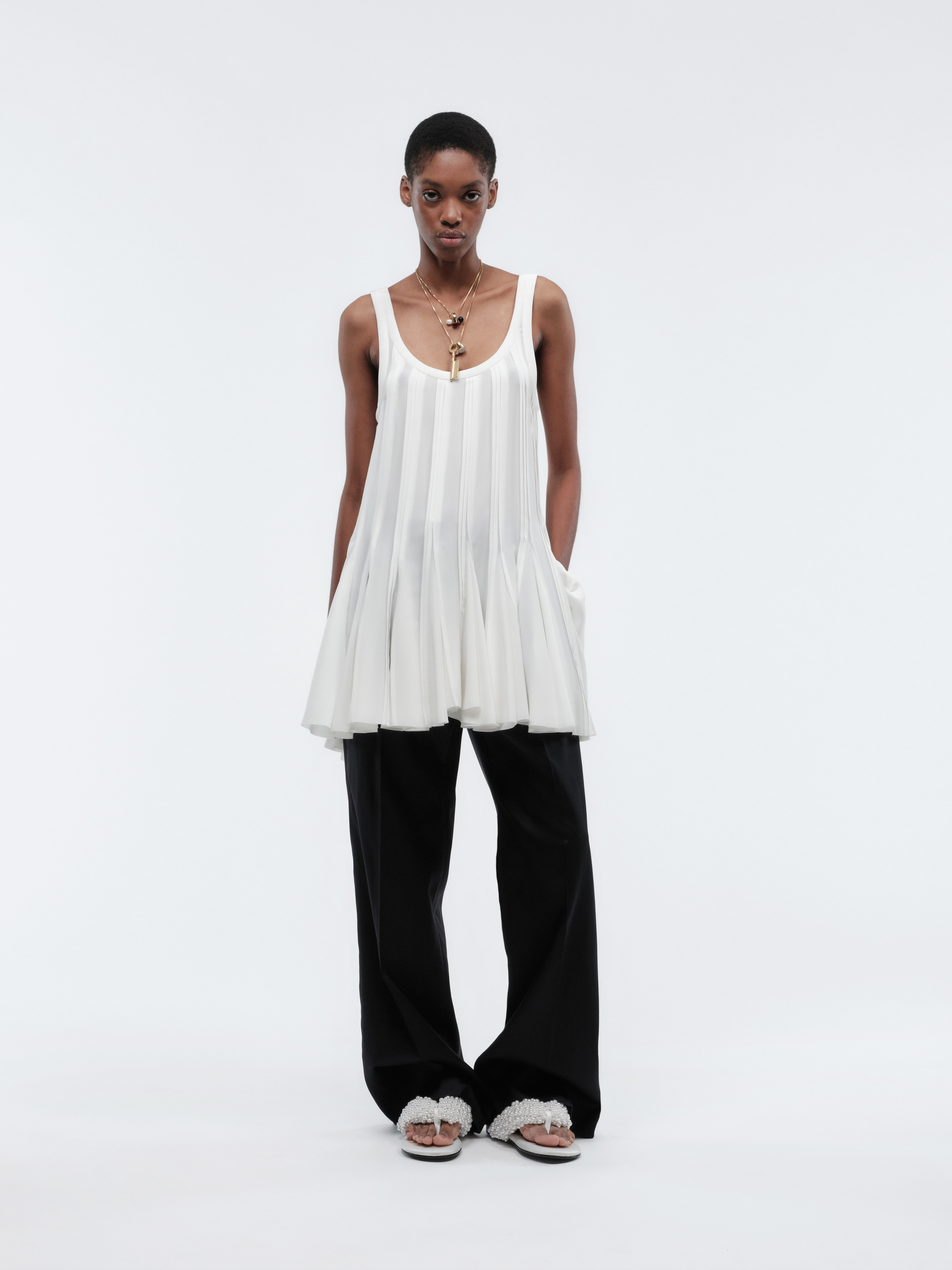 Pintuck top in silk crepe de Chine