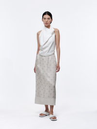 Jupe transparente en organza de satin imprimé orchidée