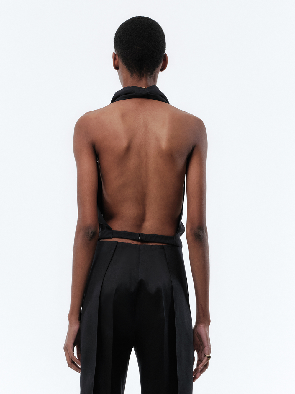 Backless top in silk suiting