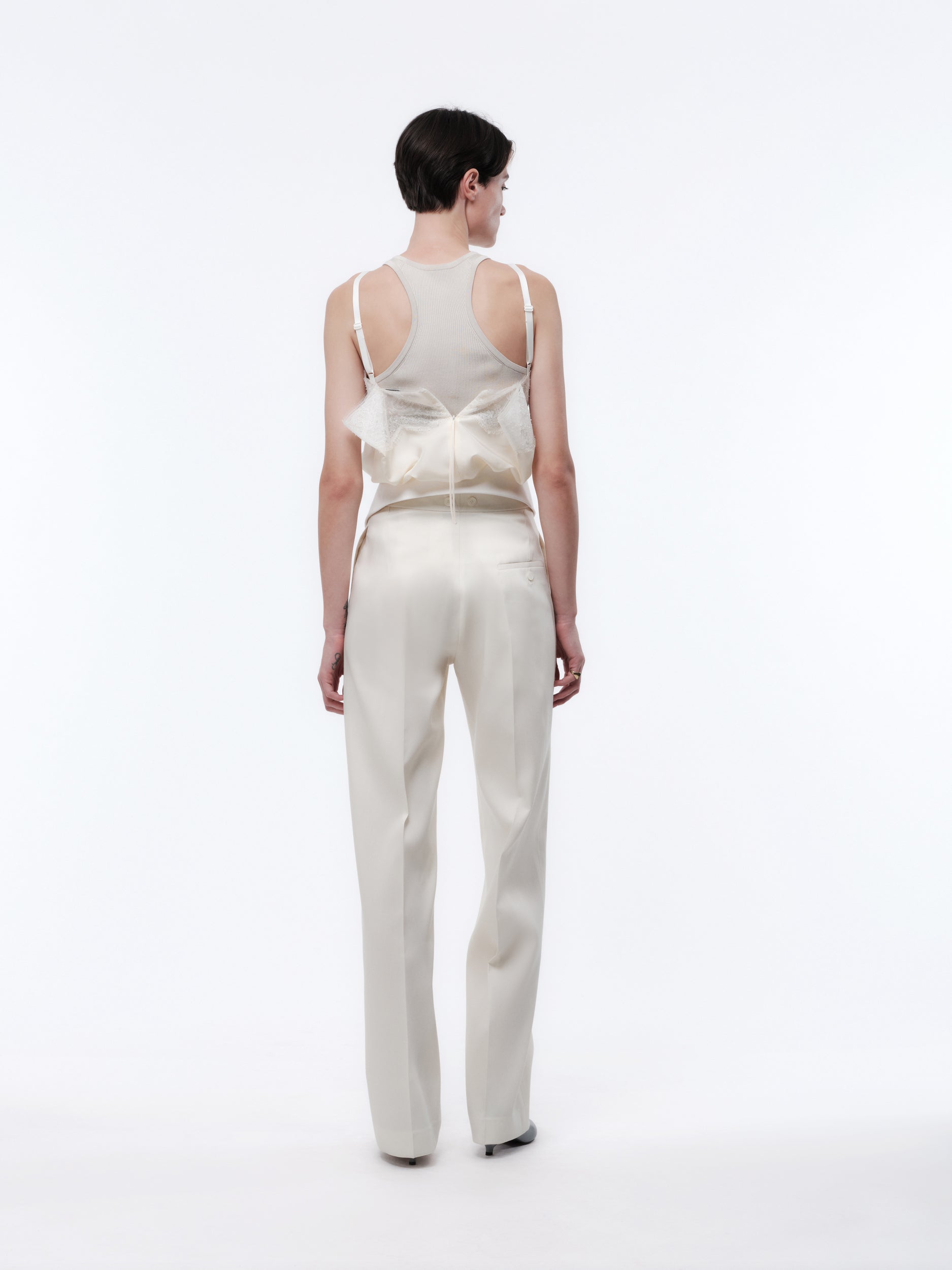 Pantalon orchidée en toile de soie et laine