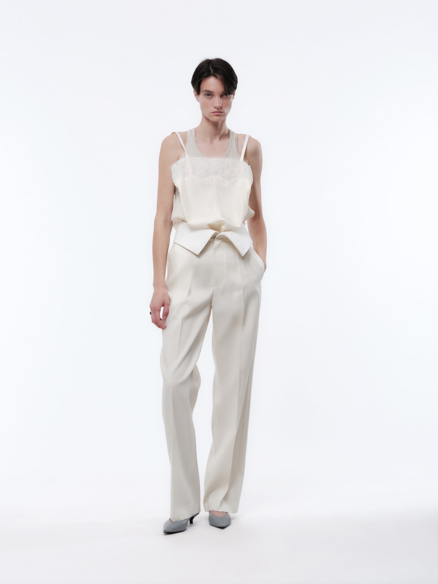 Pantalon orchidée en toile de soie et laine