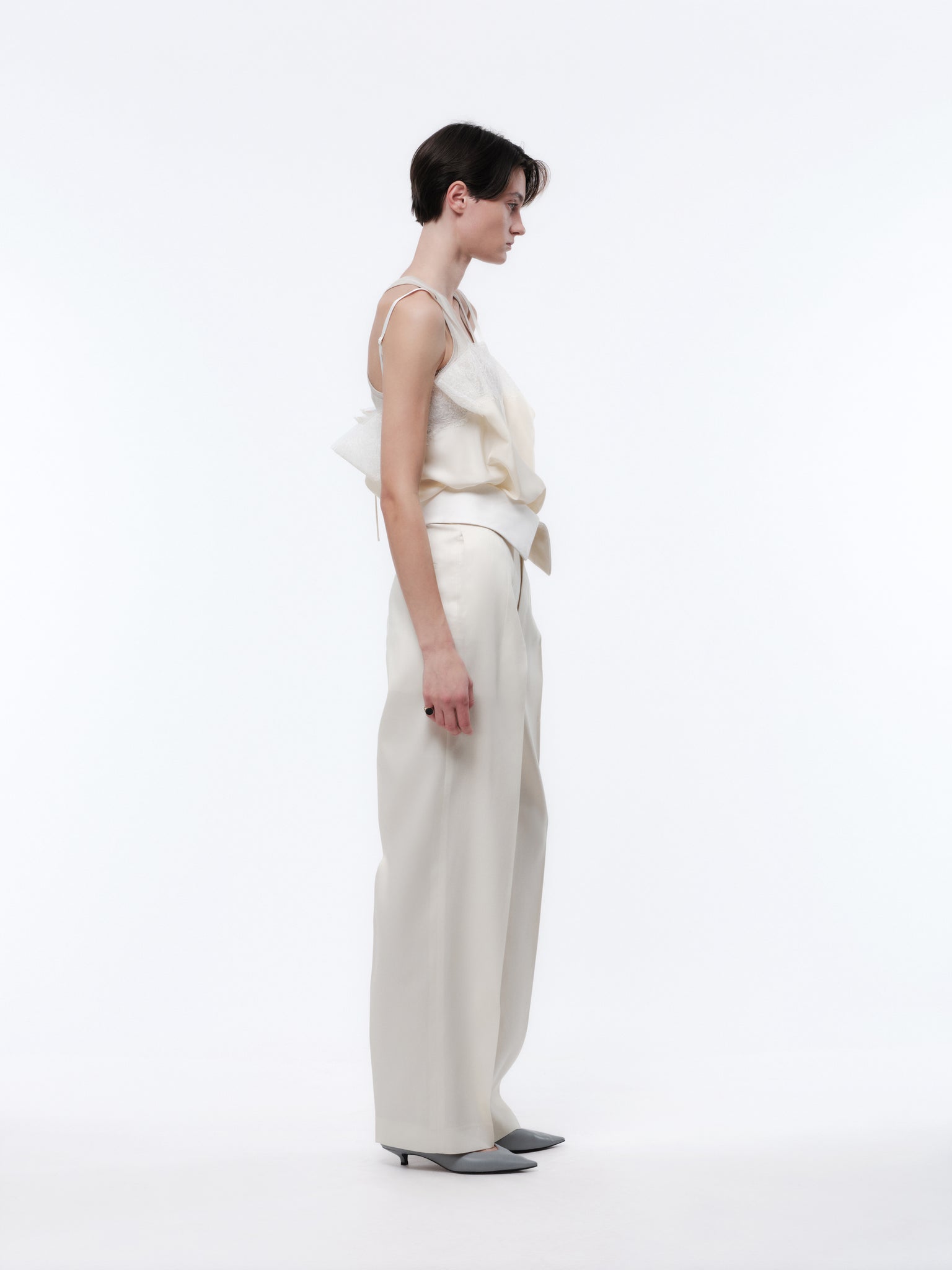 Pantalon orchidée en toile de soie et laine