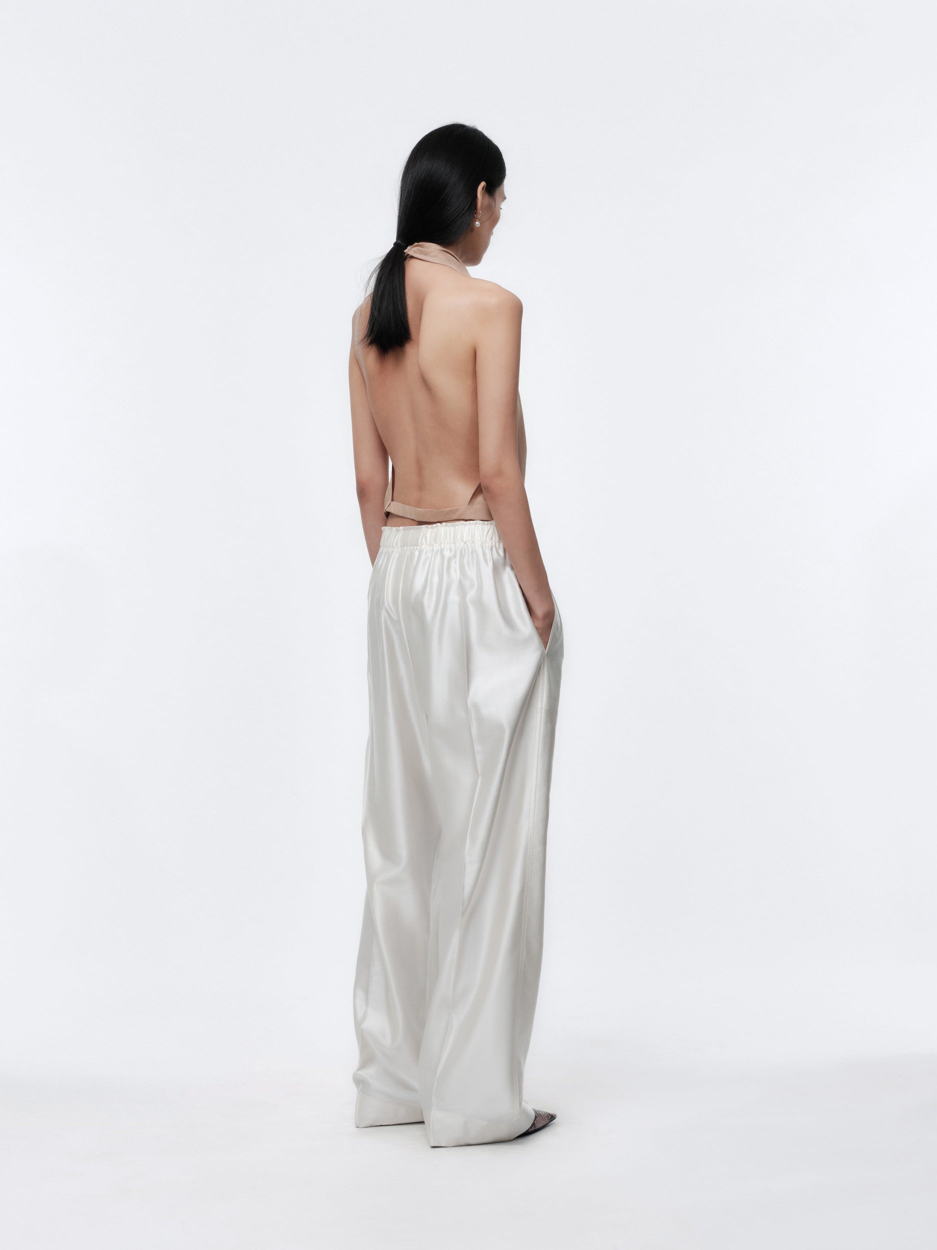 Pull-on trousers in slip satin  