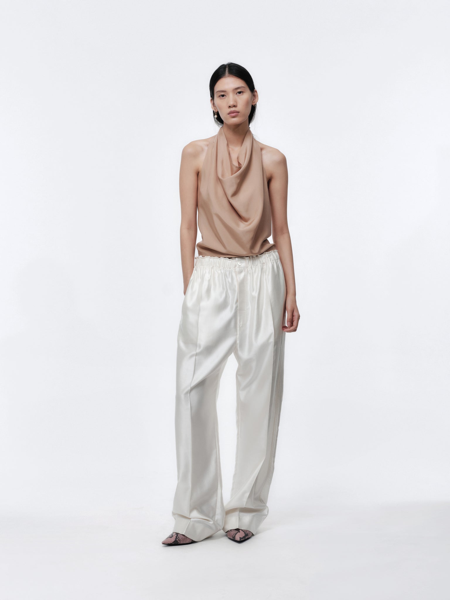 Pull-on trousers in slip satin  