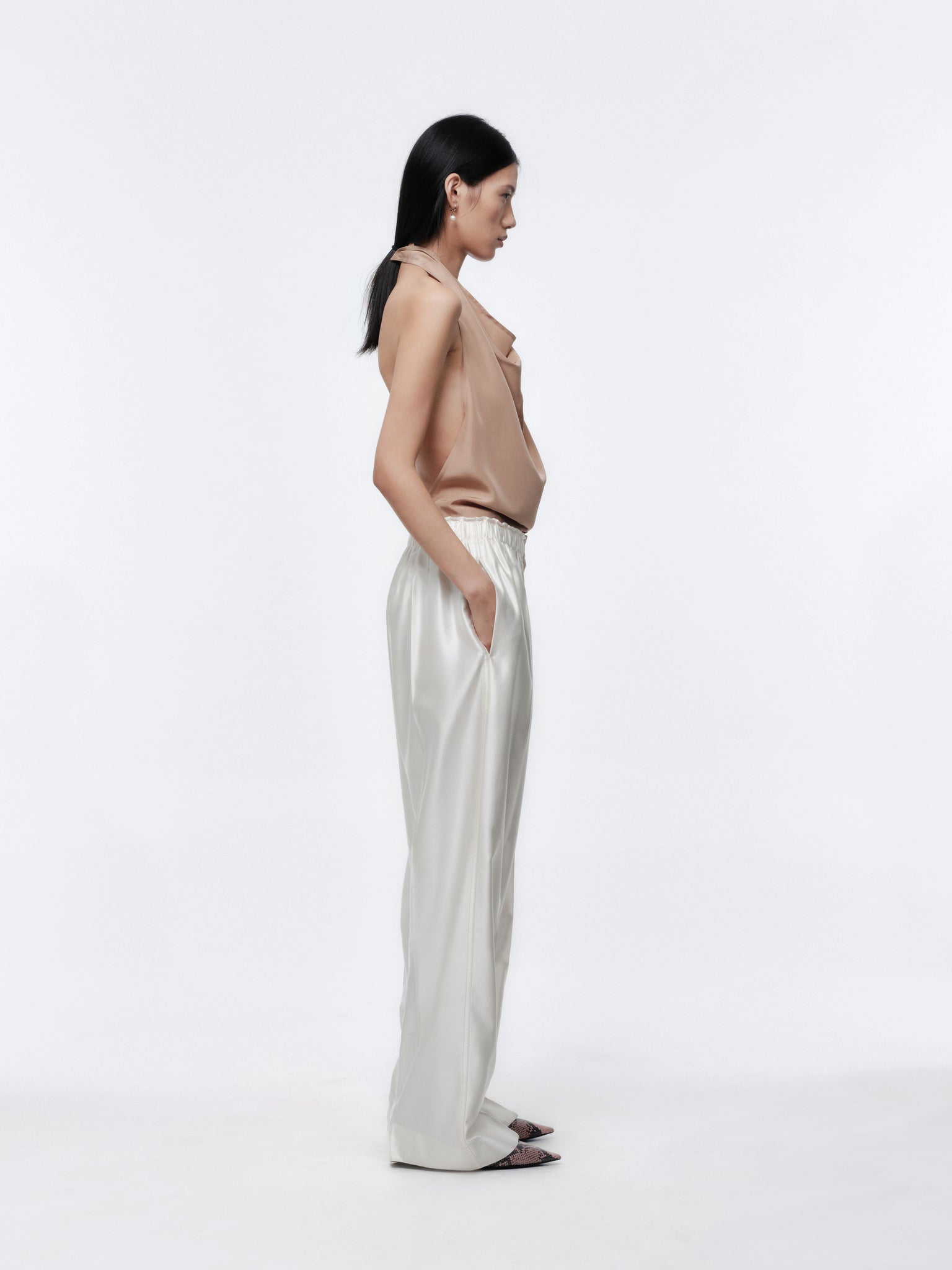 Pull-on trousers in slip satin  