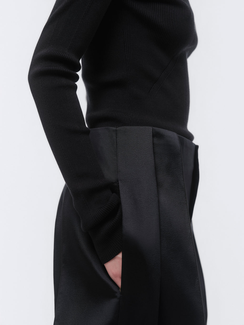 Deconstructed trousers in silk wool couture