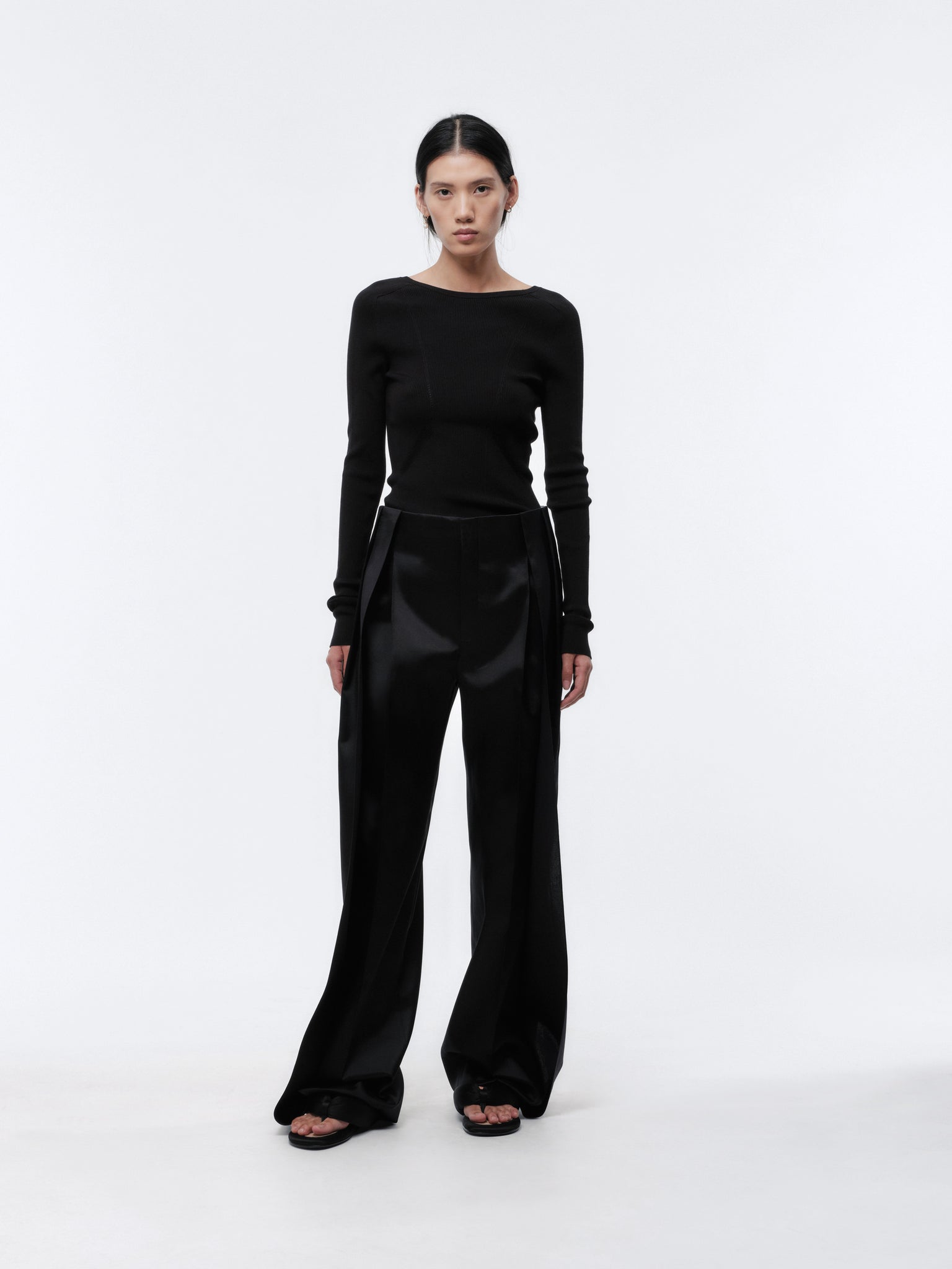 Deconstructed trousers in silk wool couture