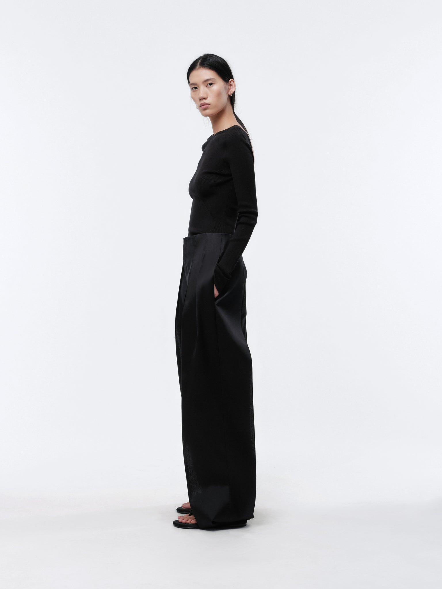 Deconstructed trousers in silk wool couture