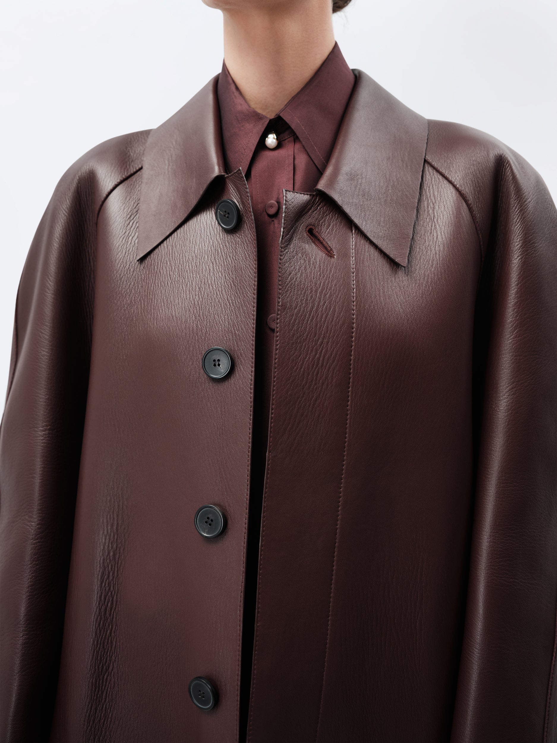 Bonded coat in plongé leather