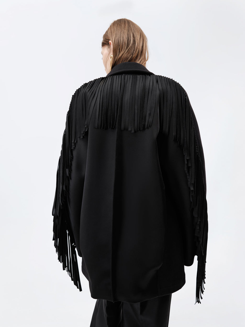 Fringed pea coat in virgin double wool