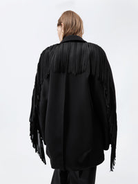Fringed pea coat in virgin double wool