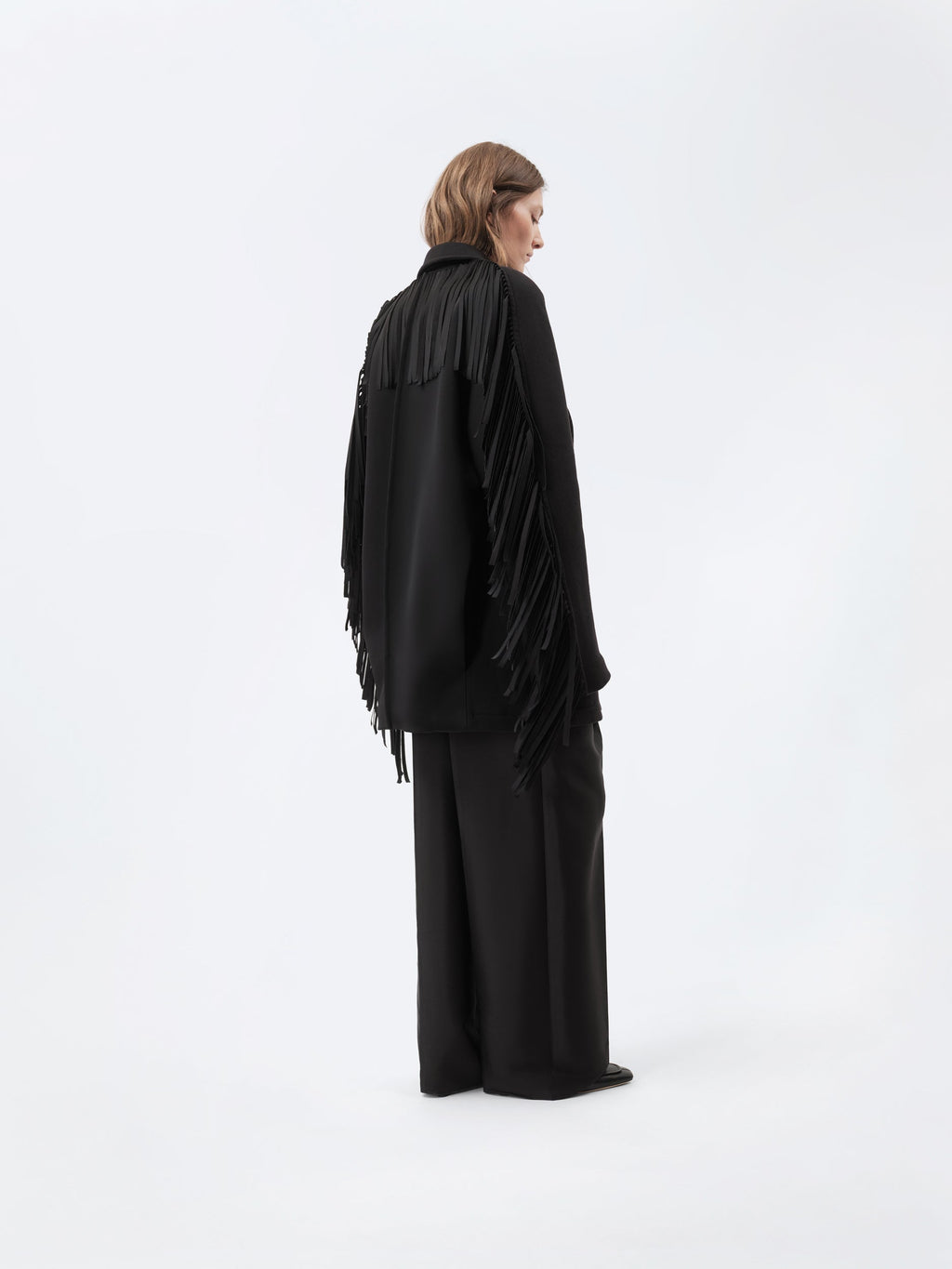 Fringed pea coat in virgin double wool