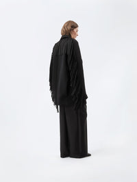 Fringed pea coat in virgin double wool