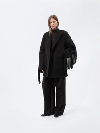 Fringed pea coat in virgin double wool