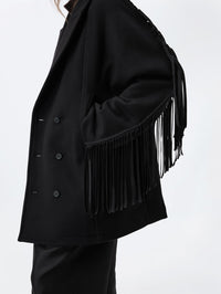 Fringed pea coat in virgin double wool