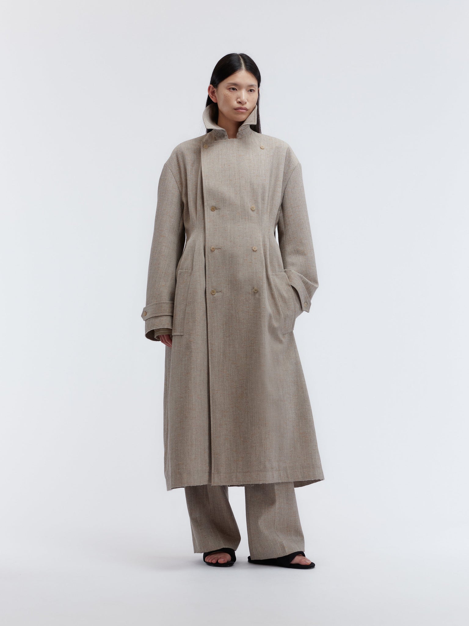 Esperanto trench in chiné tweed