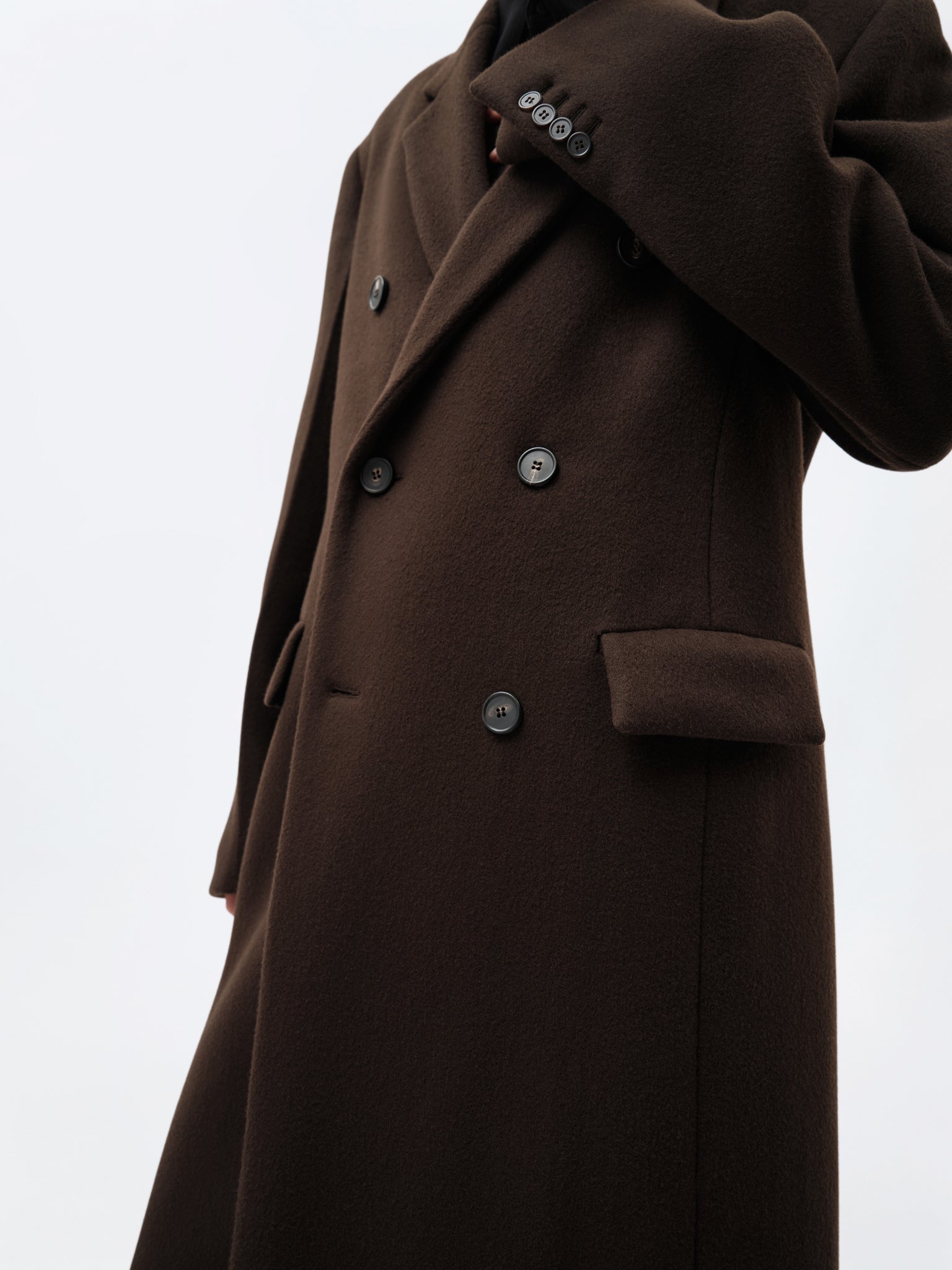 Manteau tailleur long en laine vierge double face